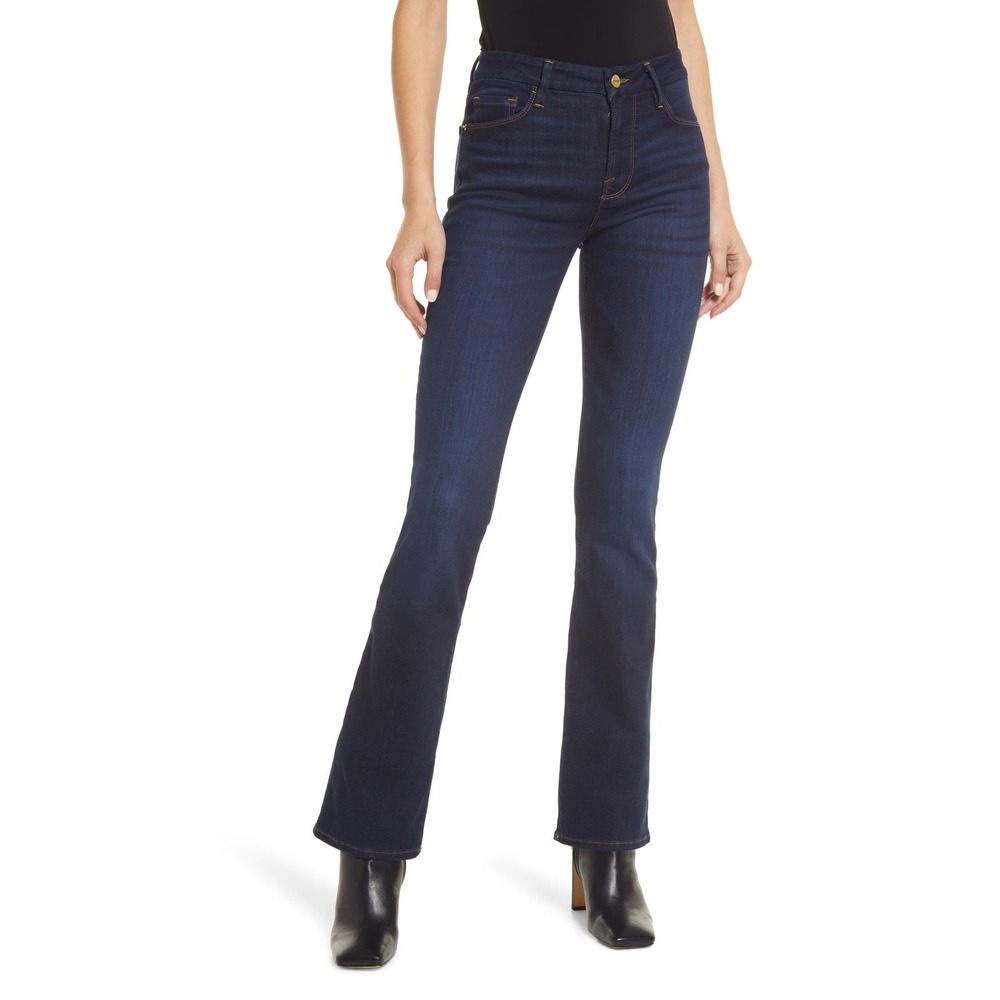 FRAME Le Mini Boot Jeans Dark Indigo High Rise Slit Hem Size 28